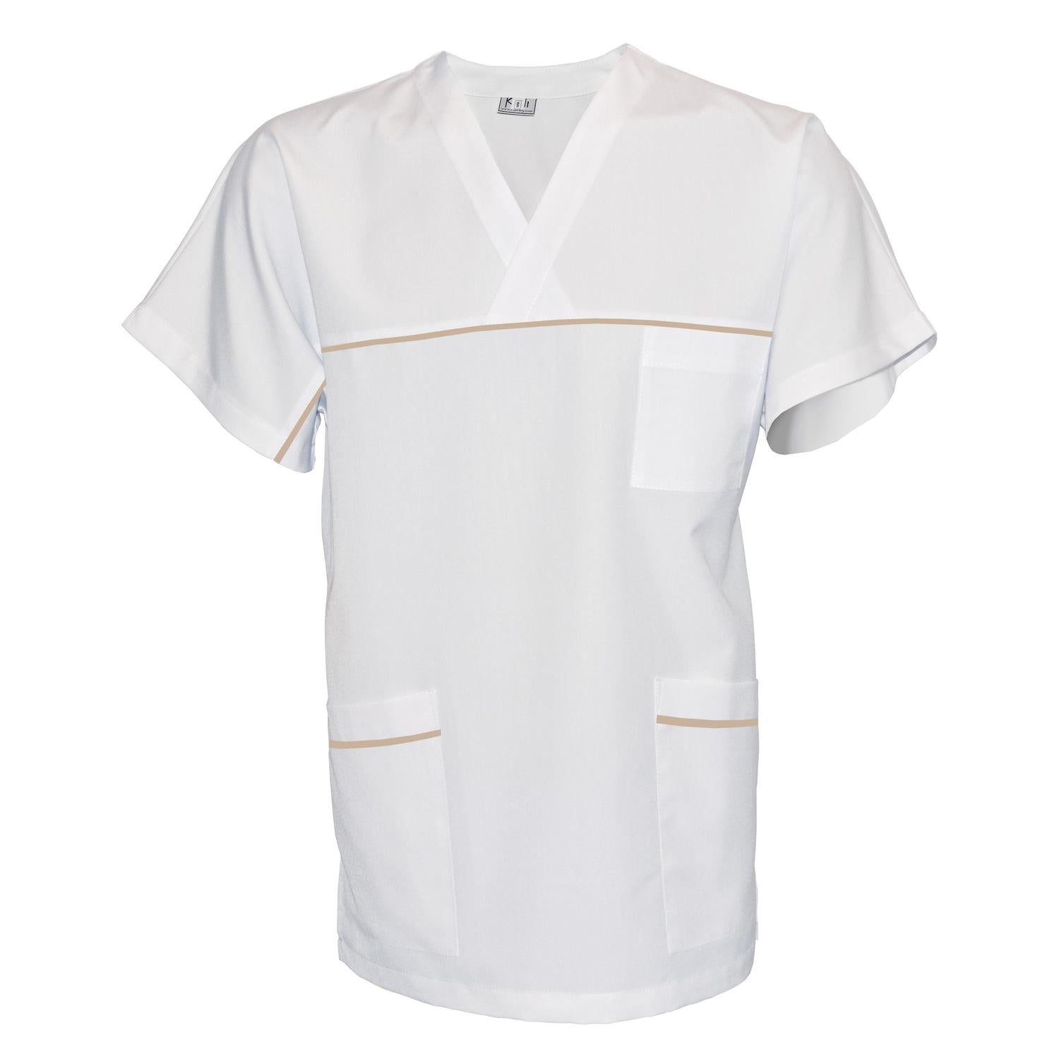 ПОРЪЧКА на унисекс бяла туника с гарнитура - цвят бежов, модел UX – Медицински облекла Кали