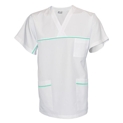 ПОРЪЧКА на унисекс бяла туника с гарнитура - цвят мента, модел UX – Медицински облекла Кали