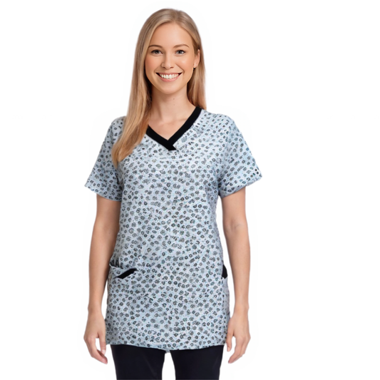 Women's fitted tunic - light blue print, model FVE