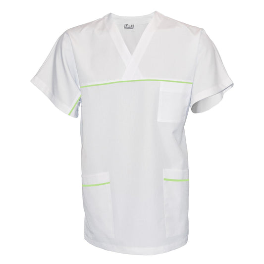 Унисекс бяла туника с гарнитура - цвят бледо зелен, модел UX – Медицински облекла Кали