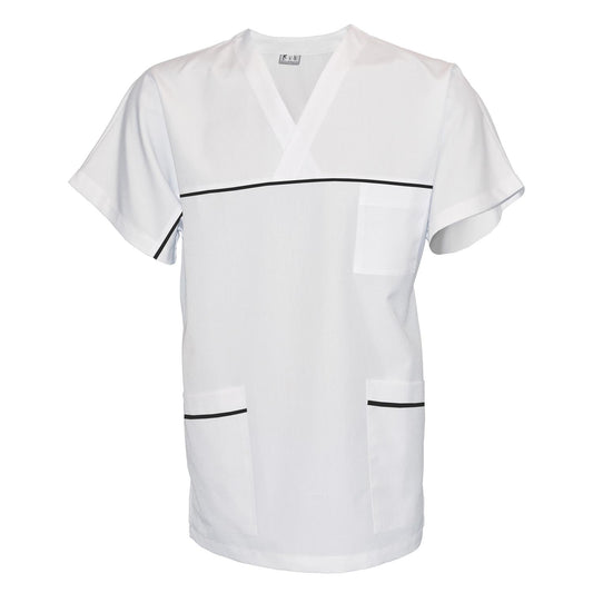 Унисекс бяла туника с гарнитура - цвят черен, модел UX – Медицински облекла Кали