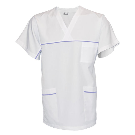 Унисекс бяла туника с гарнитура - цвят лилав, модел UX – Медицински облекла Кали