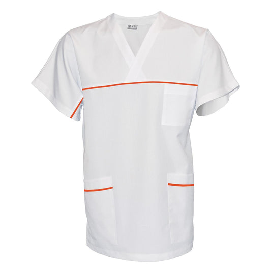 Унисекс бяла туника с гарнитура - цвят оранжев, модел UX – Медицински облекла Кали