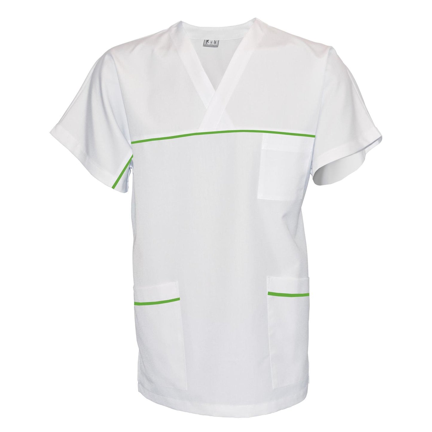 Унисекс бяла туника с гарнитура - цвят шам фъстък, модел UX – Медицински облекла Кали
