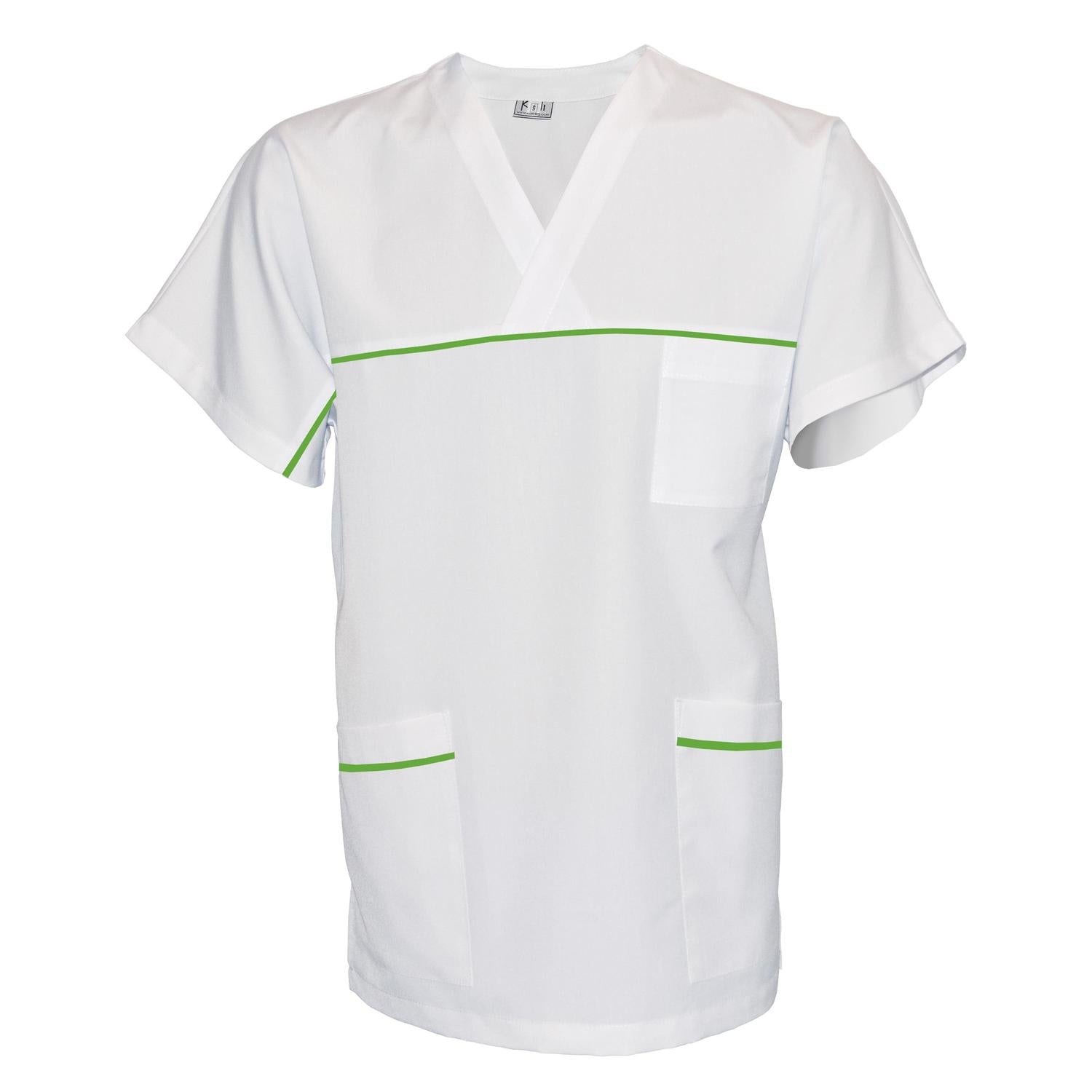 Унисекс бяла туника с гарнитура - цвят шам фъстък, модел UX – Медицински облекла Кали