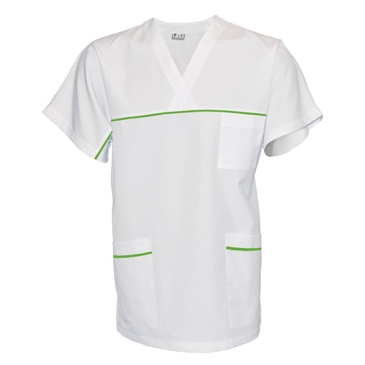 Унисекс бяла туника с гарнитура - цвят шам фъстък, модел UX – Медицински облекла Кали