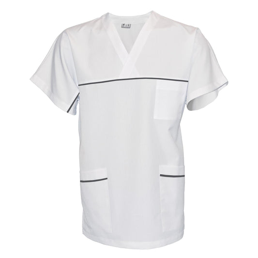 Унисекс бяла туника с гарнитура - цвят тъмно сив, модел UX – Медицински облекла Кали