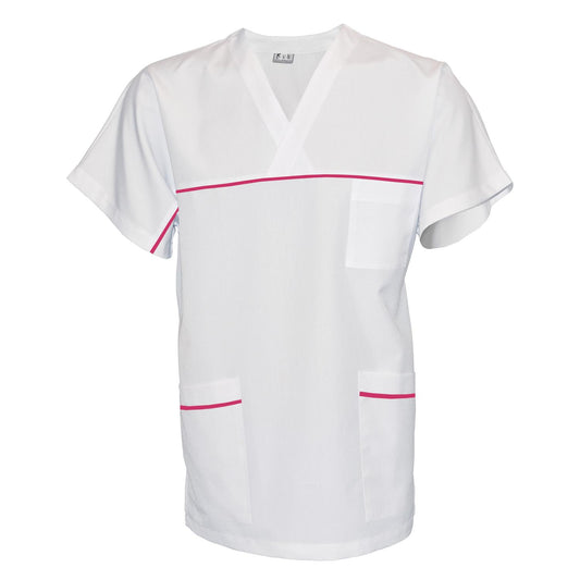 Унисекс бяла туника с гарнитура - цвят цикламен, модел UX – Медицински облекла Кали
