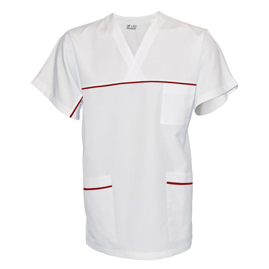 Унисекс бяла туника с гарнитура - цвят винен, модел UX – Медицински облекла Кали