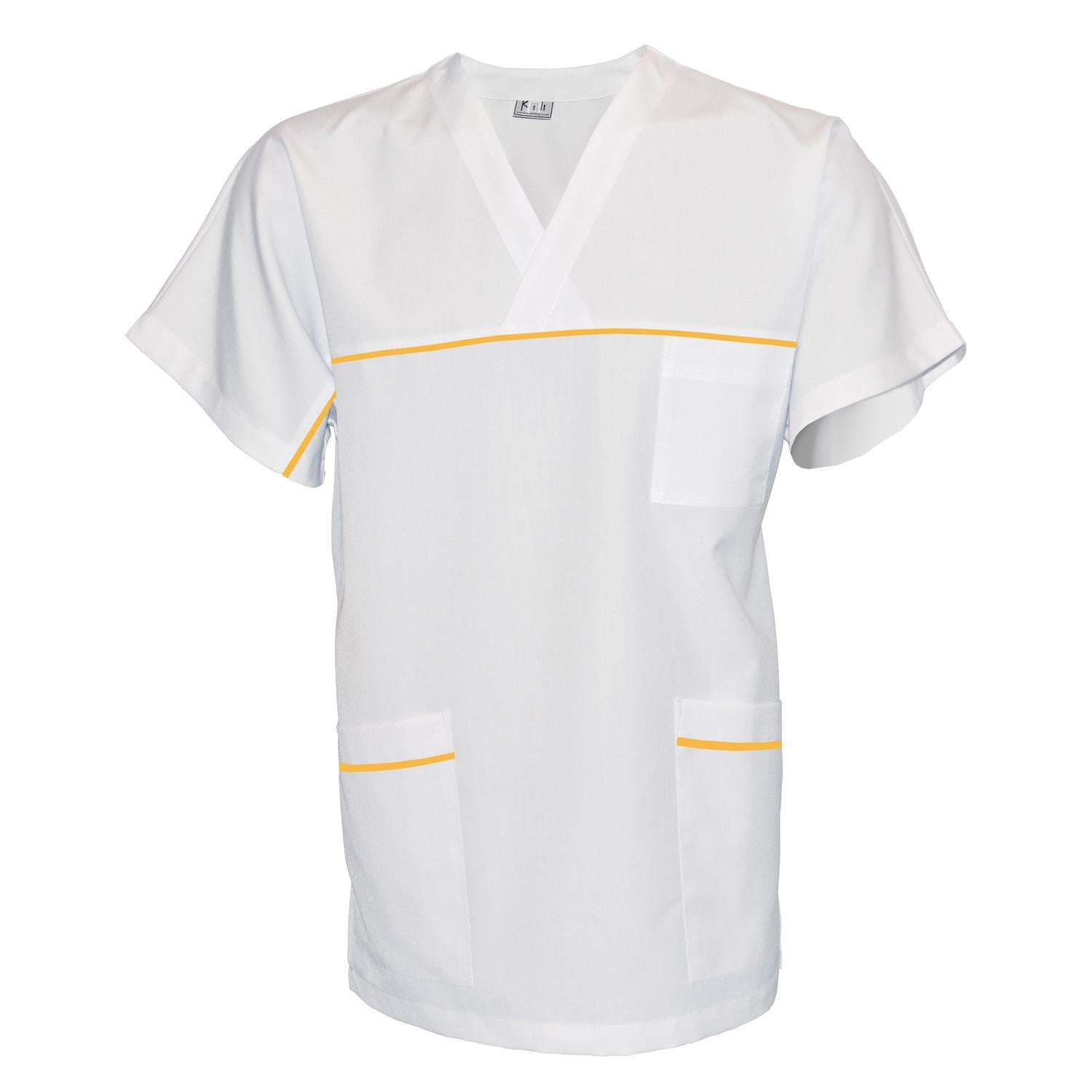 Унисекс бяла туника с гарнитура - цвят жълт, модел UX – Медицински облекла Кали