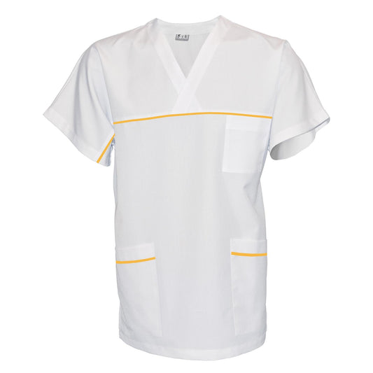 Унисекс бяла туника с гарнитура - цвят жълт, модел UX – Медицински облекла Кали