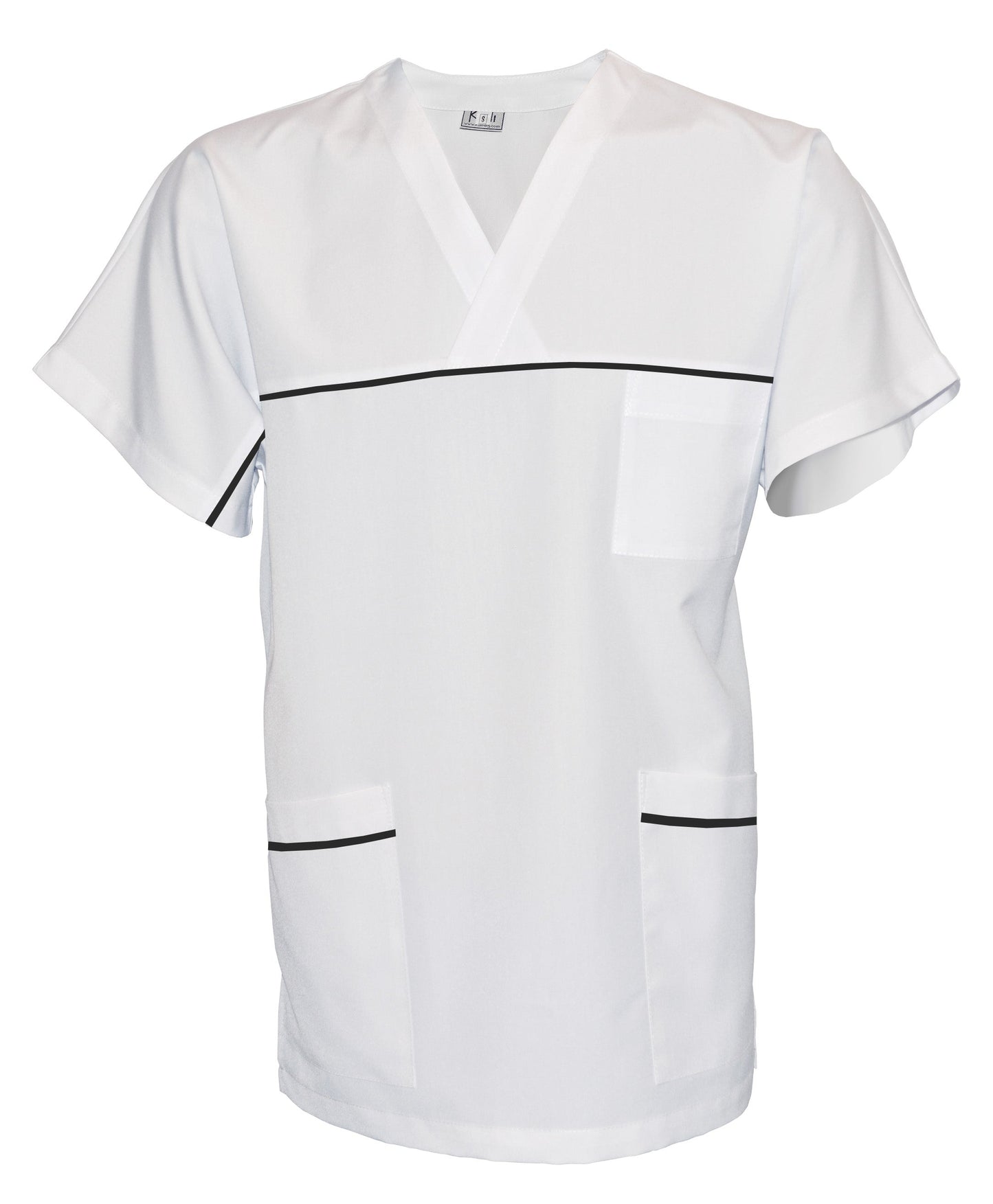 Unisex white tunic with trim - color black, model UX