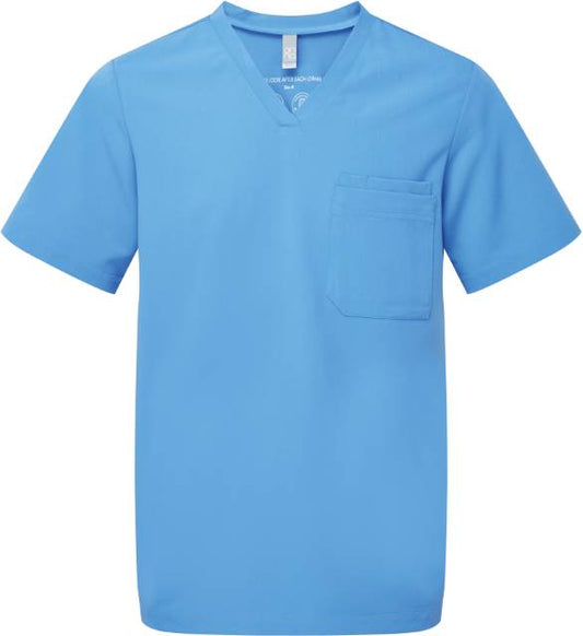 Men's stretch tunic with V-neck - sky blue